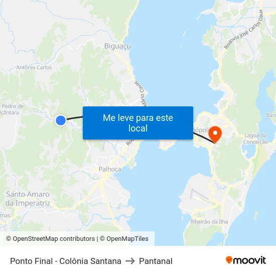 Ponto Final - Colônia Santana to Pantanal map