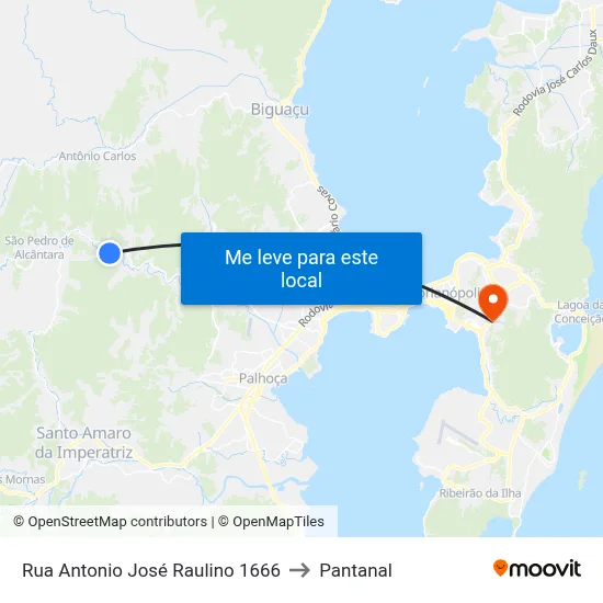 Rua Antonio José Raulino 1666 to Pantanal map
