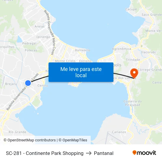Parada Continente Park Shopping to Pantanal map