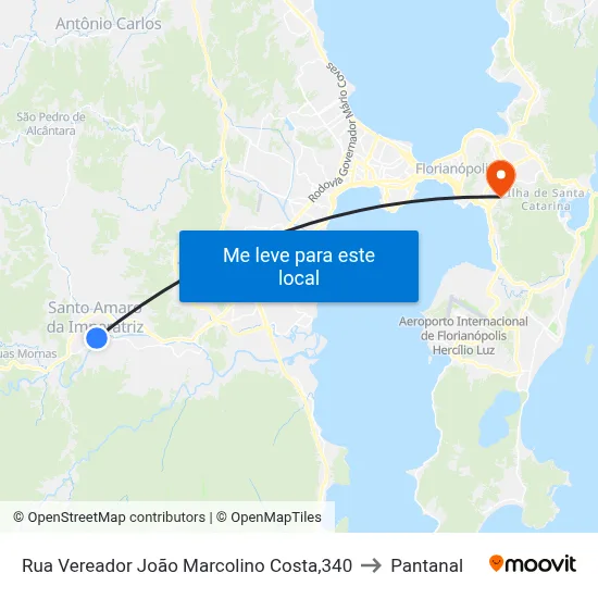 Rua Vereador João Marcolino Costa,340 to Pantanal map