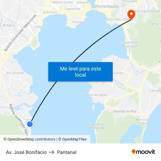 Av. José Bonifácio to Pantanal map