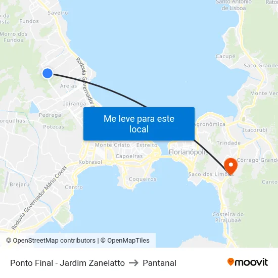 Ponto Final - Jardim Zanelatto to Pantanal map