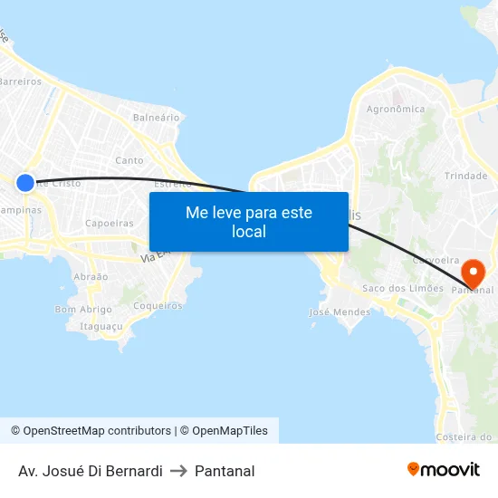 Av. Josué Di Bernardi to Pantanal map