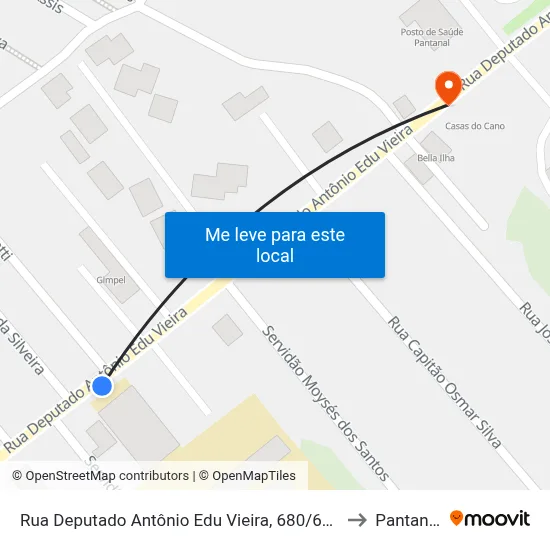 Rua Deputado Antônio Edu Vieira, 680/670 to Pantanal map