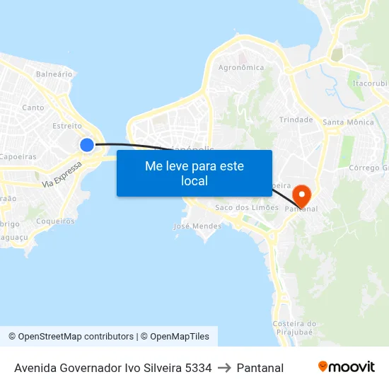 Avenida Governador Ivo Silveira 5334 to Pantanal map
