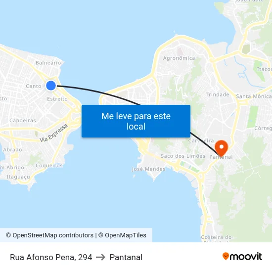 Rua Afonso Pena, 294 to Pantanal map