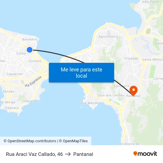 Rua Araci Vaz Callado, 46 to Pantanal map