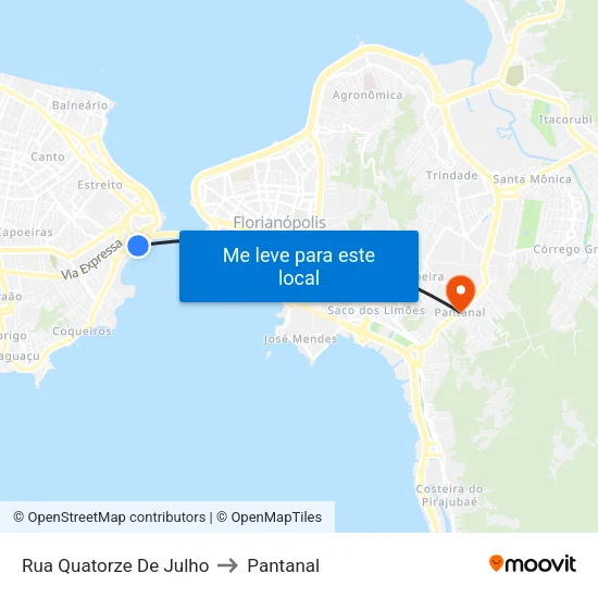 Rua Quatorze De Julho to Pantanal map