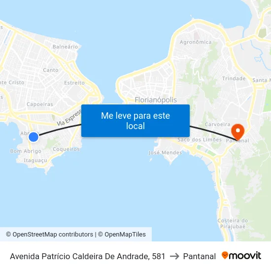 Avenida Patrício Caldeira De Andrade, 581 to Pantanal map
