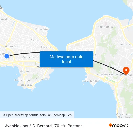 Avenida Josué Di Bernardi, 70 to Pantanal map