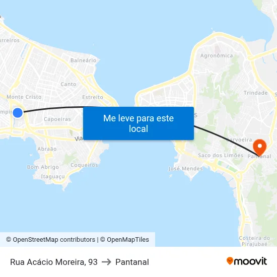 Rua Acácio Moreira, 93 to Pantanal map