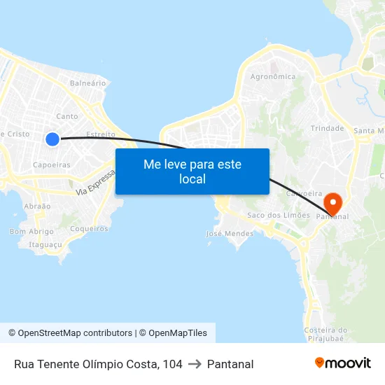 Rua Tenente Olímpio Costa, 104 to Pantanal map