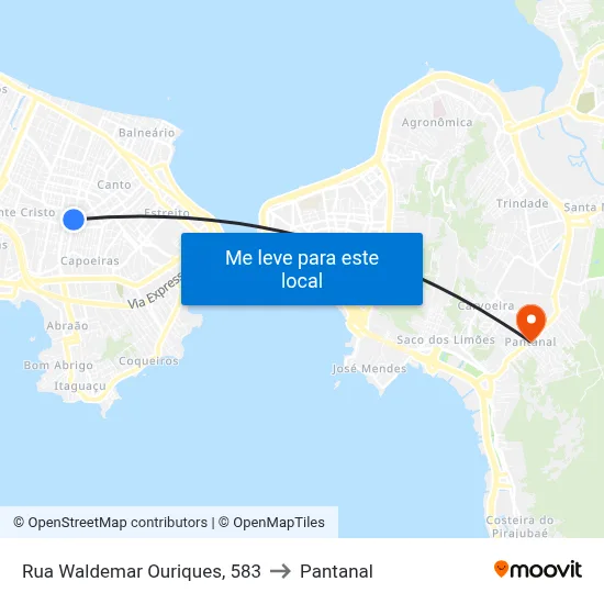 Rua Waldemar Ouriques, 583 to Pantanal map
