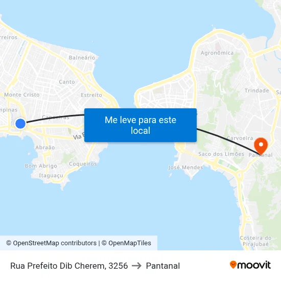 Rua Prefeito Dib Cherem, 3256 to Pantanal map