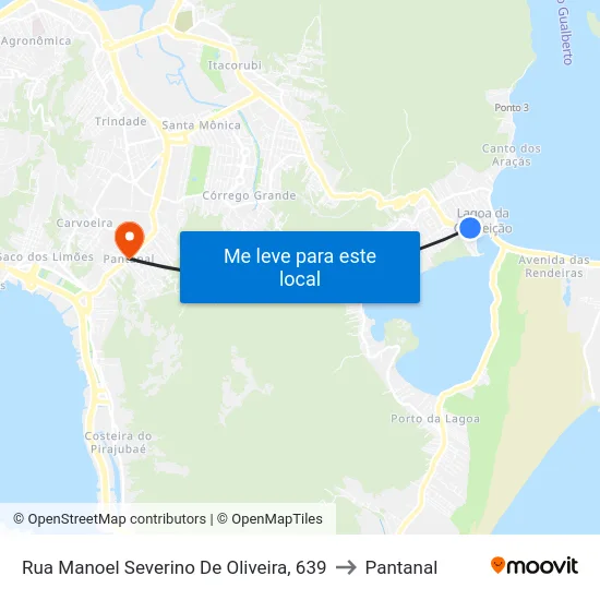 Rua Manoel Severino De Oliveira, 639 to Pantanal map
