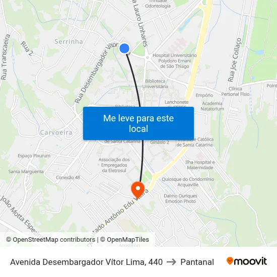 Avenida Desembargador Vítor Lima, 440 to Pantanal map