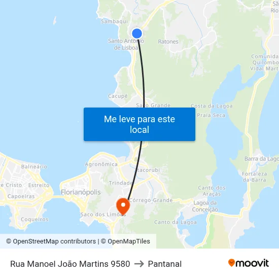 Rua Manoel João Martins 9580 to Pantanal map