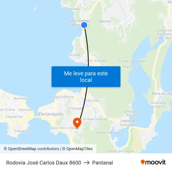 Rodovia José Carlos Daux 8600 to Pantanal map