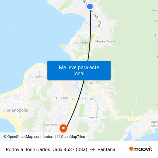 Rodovia José Carlos Daux 4637 (08a) to Pantanal map