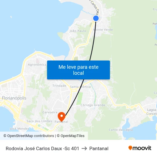 Rodovia José Carlos Daux -Sc 401 to Pantanal map
