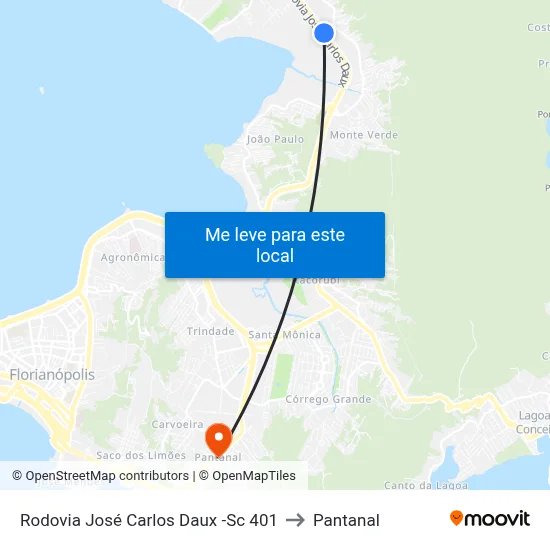 Rodovia José Carlos Daux -Sc 401 to Pantanal map