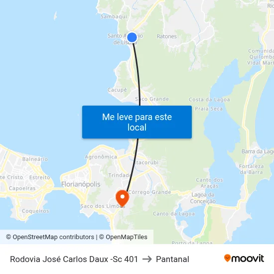 Rodovia José Carlos Daux -Sc 401 to Pantanal map