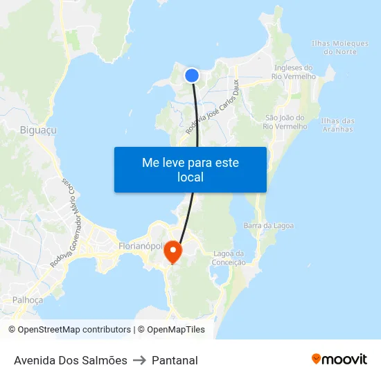 Avenida Dos Salmões to Pantanal map