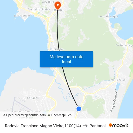 Rodovia Francisco Magno Vieira,1100(14) to Pantanal map