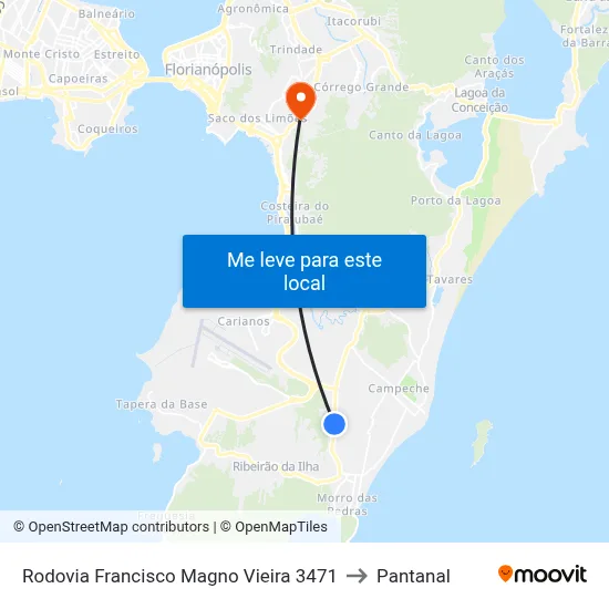 Rodovia Francisco Magno Vieira 3471 to Pantanal map
