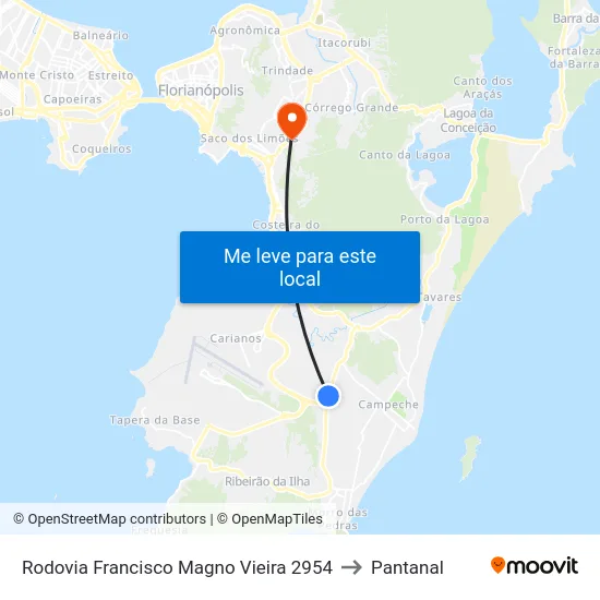 Rodovia Francisco Magno Vieira 2954 to Pantanal map