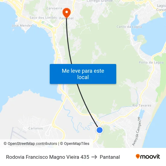 Rodovia Francisco Magno Vieira 435 to Pantanal map