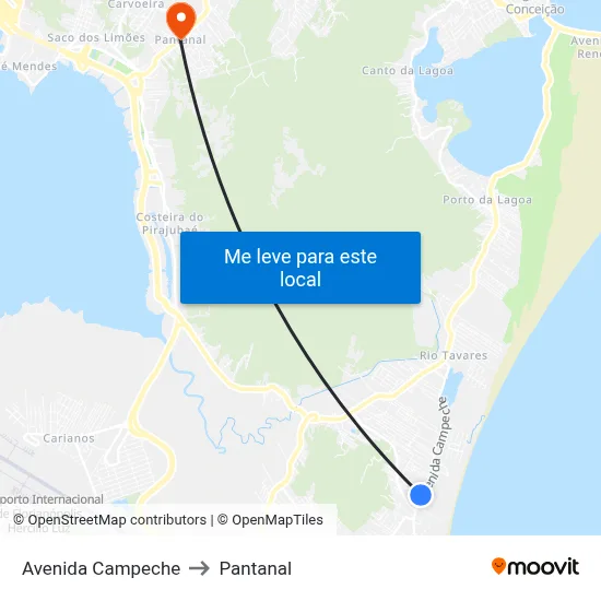 Avenida Campeche to Pantanal map