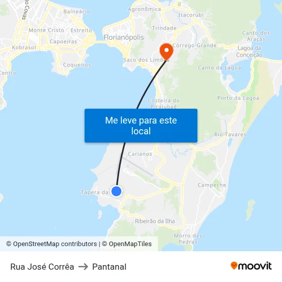 Rua José Corrêa to Pantanal map