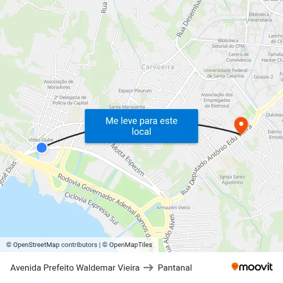 Avenida Prefeito Waldemar Vieira to Pantanal map