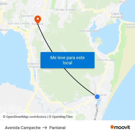 Avenida Campeche to Pantanal map