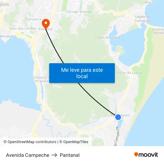 Avenida Campeche to Pantanal map
