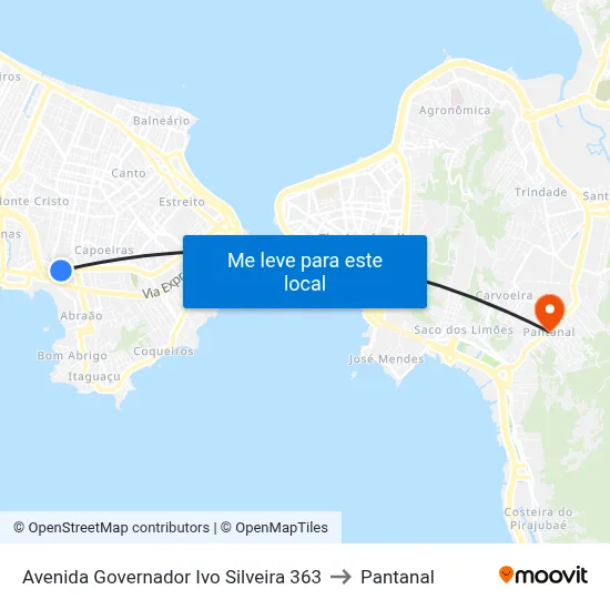 Avenida Governador Ivo Silveira 363 to Pantanal map