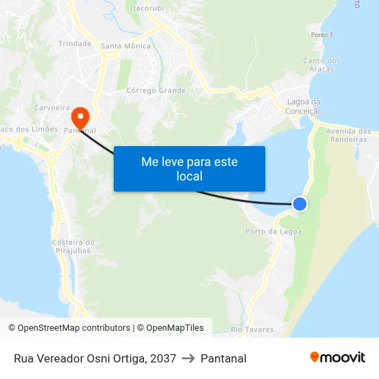 Rua Vereador Osni Ortiga, 2037 to Pantanal map