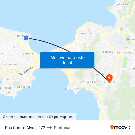Rua Castro Alves, 972 to Pantanal map