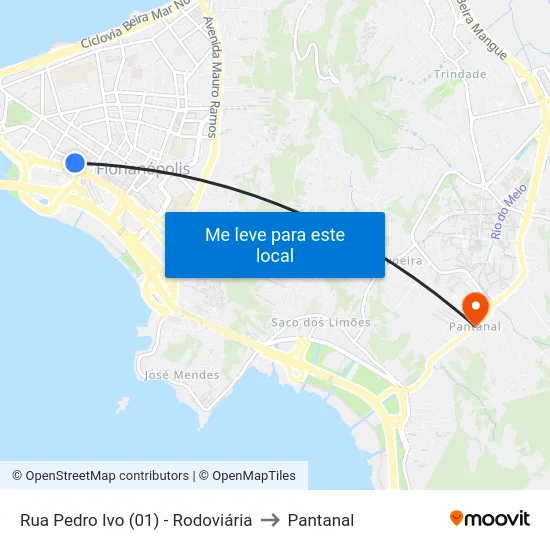 Rua Pedro Ivo (01) - Rodoviária to Pantanal map
