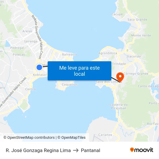 R. José Gonzaga Regina Lima to Pantanal map