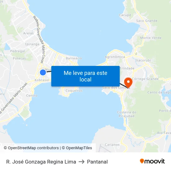 R. José Gonzaga Regina Lima to Pantanal map