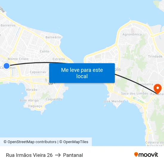 Rua Irmãos Vieira 26 to Pantanal map