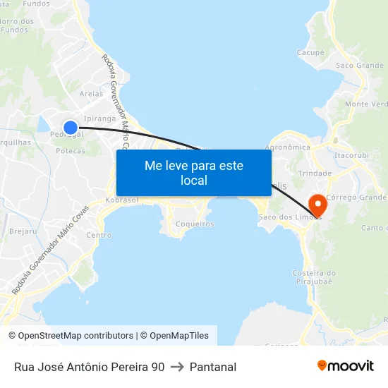 Rua José Antônio Pereira 90 to Pantanal map