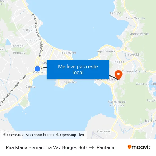 Rua Maria Bernardina Vaz Borges 360 to Pantanal map