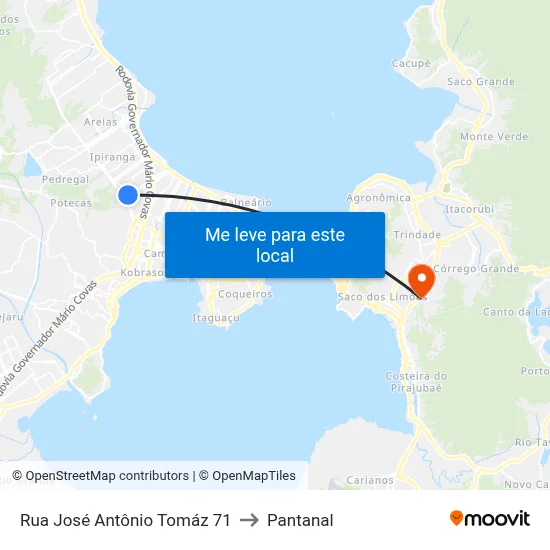 Rua José Antônio Tomáz 71 to Pantanal map