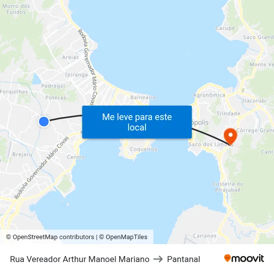 Rua Vereador Arthur Manoel Mariano to Pantanal map