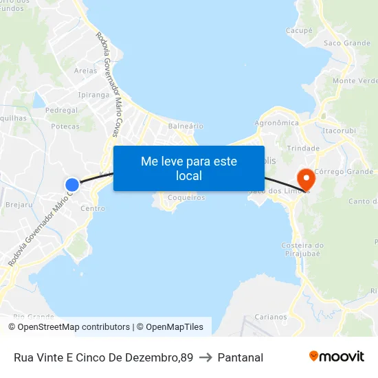 Rua Vinte E Cinco De Dezembro,89 to Pantanal map