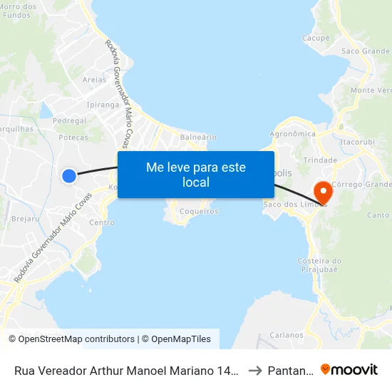 Rua Vereador Arthur Manoel Mariano 1470 to Pantanal map
