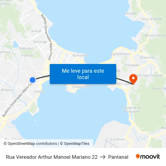 Rua Vereador Arthur Manoel Mariano 22 to Pantanal map